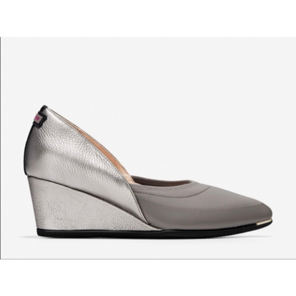 COLE HAAN Grand Series Gray & Silver Metallic Wedge Size 7B - Picture 2 of 8